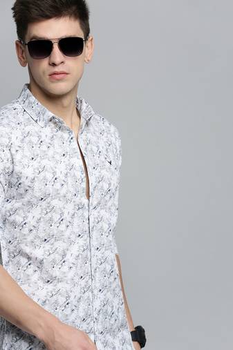 Showoff men's long sleeves abstract white shirt