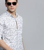 Showoff men's long sleeves abstract white shirt