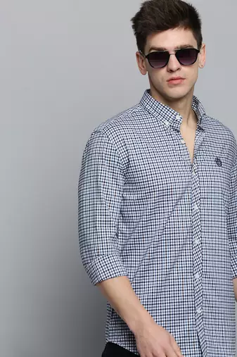 Showoff men's long sleeves gingham checks white shirt