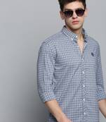 Showoff men's long sleeves gingham checks white shirt