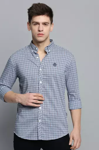 Showoff men's long sleeves gingham checks white shirt