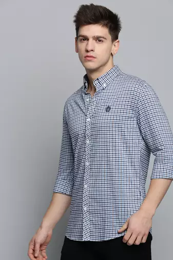 Showoff men's long sleeves gingham checks white shirt