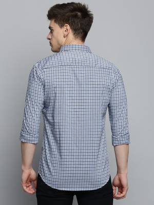Showoff men's long sleeves gingham checks white shirt 4