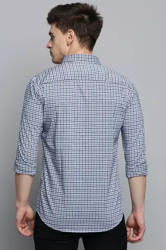 Showoff men's long sleeves gingham checks white shirt