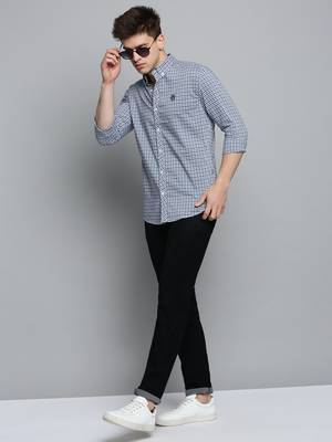 Showoff men's long sleeves gingham checks white shirt 5