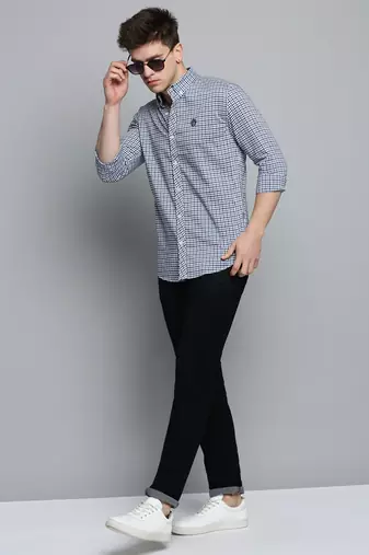 Showoff men's long sleeves gingham checks white shirt
