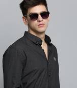 Showoff men's long sleeves windowpane checks black shirt