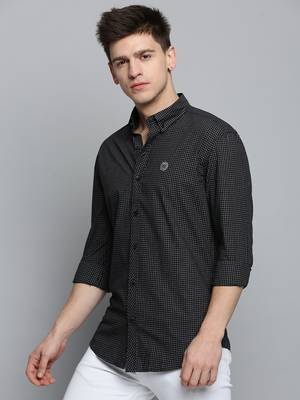 Showoff men's long sleeves windowpane checks black shirt 2