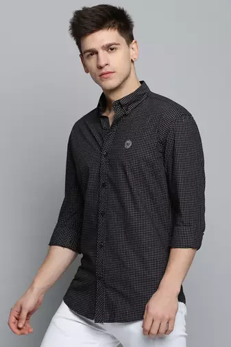 Showoff men's long sleeves windowpane checks black shirt