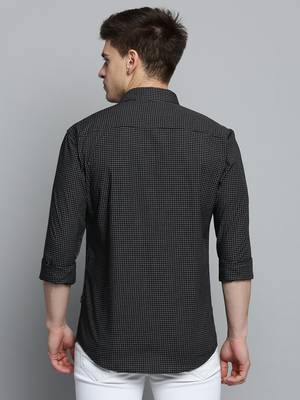 Showoff men's long sleeves windowpane checks black shirt 3