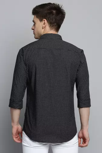 Showoff men's long sleeves windowpane checks black shirt