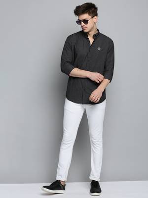 Showoff men's long sleeves windowpane checks black shirt 4