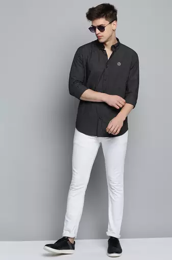 Showoff men's long sleeves windowpane checks black shirt