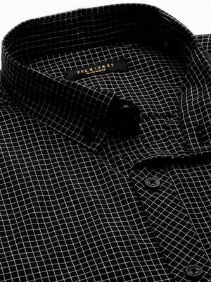Showoff men's long sleeves windowpane checks black shirt 5
