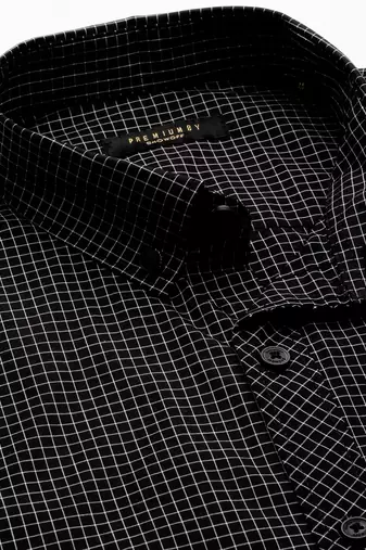 Showoff men's long sleeves windowpane checks black shirt