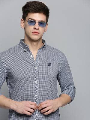 men's long sleeves shepherd checks navy blue shirt 1