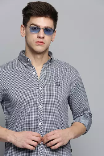 men's long sleeves shepherd checks navy blue shirt