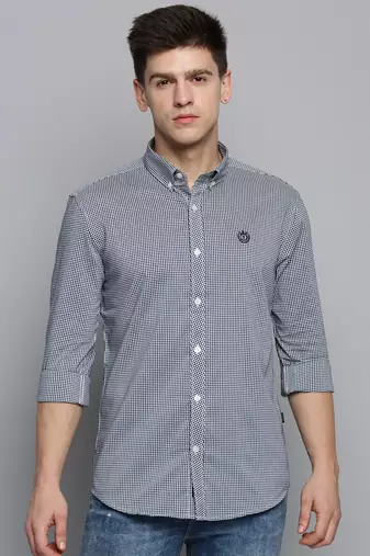 men's long sleeves shepherd checks navy blue shirt
