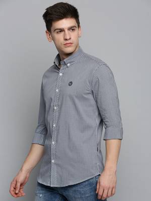 men's long sleeves shepherd checks navy blue shirt 3