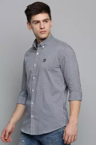 men's long sleeves shepherd checks navy blue shirt