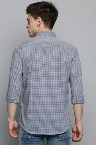men's long sleeves shepherd checks navy blue shirt