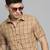 Showoff men's short sleeves windowpane checks khaki shirt