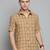 Showoff men's short sleeves windowpane checks khaki shirt