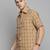 Showoff men's short sleeves windowpane checks khaki shirt