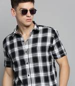 men's short sleeves checked white shirt