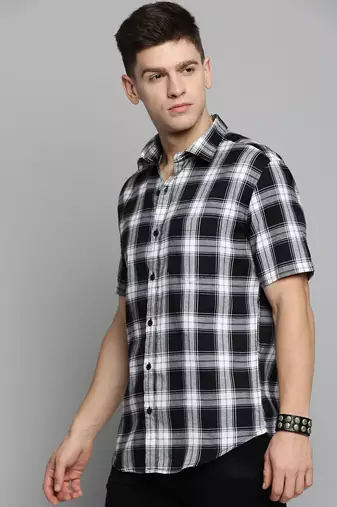 men's short sleeves checked white shirt