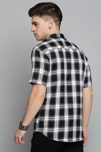 men's short sleeves checked white shirt