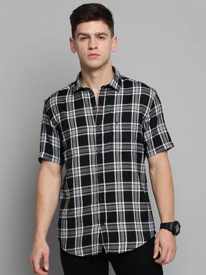 Showoff men's short sleeves checked black shirt 2