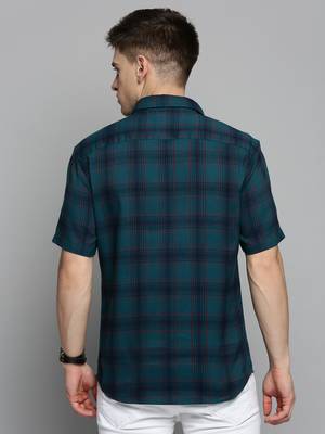 men's short sleeves checked teal shirt 4