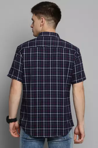 Showoff men's short sleeves checked navy blue shirt
