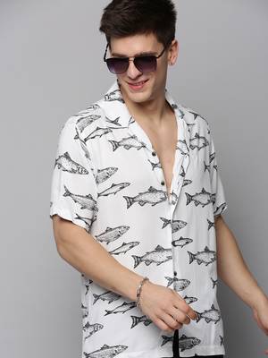 men's short sleeves animal white shirt 1