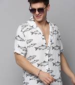 men's short sleeves animal white shirt
