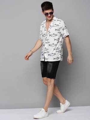 men's short sleeves animal white shirt 5