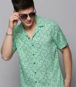 men's short sleeves floral green shirt
