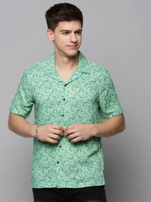 men's short sleeves floral green shirt 2