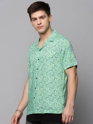 men's short sleeves floral green shirt 3