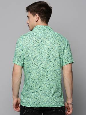 men's short sleeves floral green shirt 4