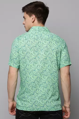men's short sleeves floral green shirt