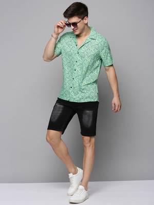 men's short sleeves floral green shirt 5