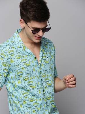 men's short sleeves humour and comic blue shirt 1
