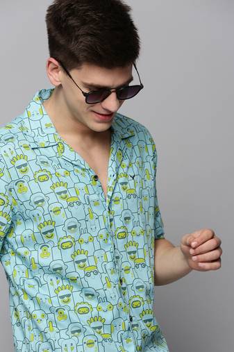 men's short sleeves humour and comic blue shirt