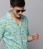 men's short sleeves humour and comic blue shirt