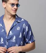 men's short sleeves conversational blue shirt