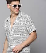 Showoff men's short sleeves ethnic motifs white shirt