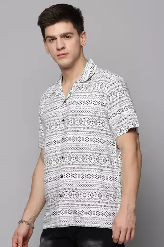 Showoff men's short sleeves ethnic motifs white shirt
