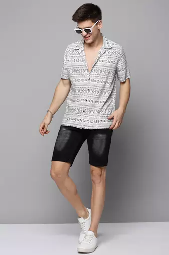 Showoff men's short sleeves ethnic motifs white shirt